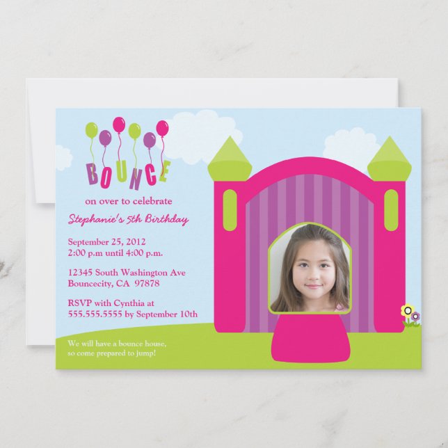 Fun bounce house birthday party photo invitation (Front)