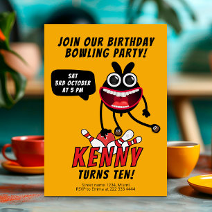 Fun Bowling Bash Birthday Party Invitation