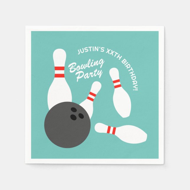 Fun bowling Birthday party theme paper napkins (Front)