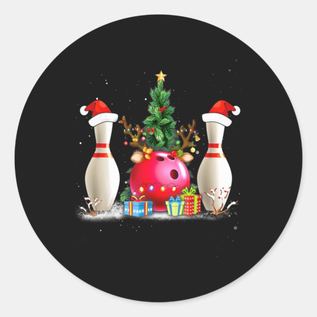 Fun Bowling Christmas Santa Hat Xmas Bowling Lover Classic Round Sticker (Front)