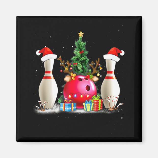 Fun Bowling Christmas Santa Hat Xmas Bowling Lover Magnet (Front)