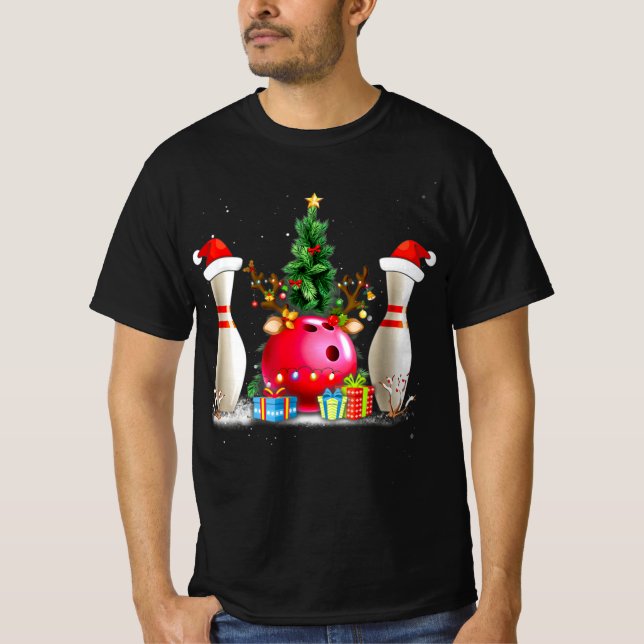 Fun Bowling Christmas Santa Hat Xmas Bowling Lover T-Shirt (Front)