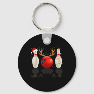 Fun Bowling Christmas Santa Hat Xmas Lights Gift Key Ring