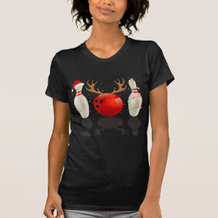 Fun Bowling Christmas Santa Hat Xmas Lights Gift T-Shirt