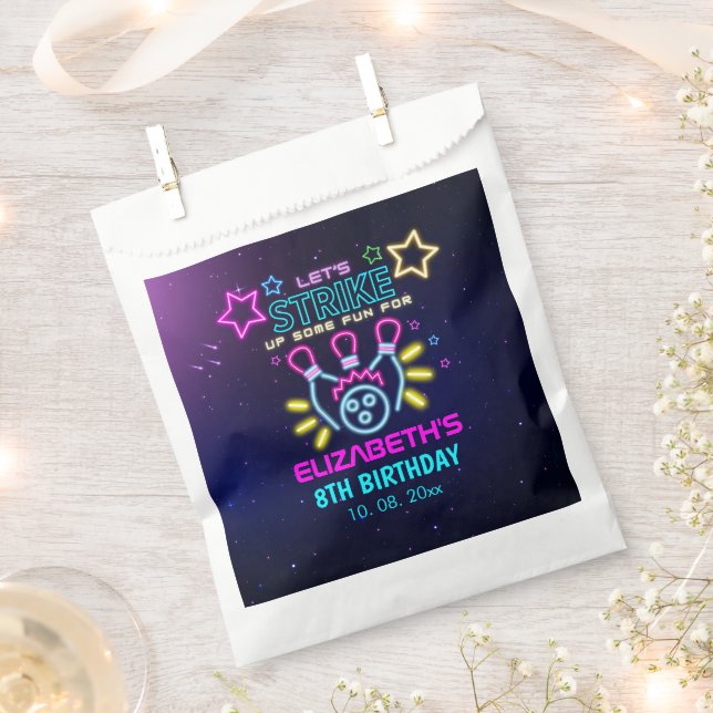 Fun Bowling Neon  Birthday Girl Favour Bag (Clipped)