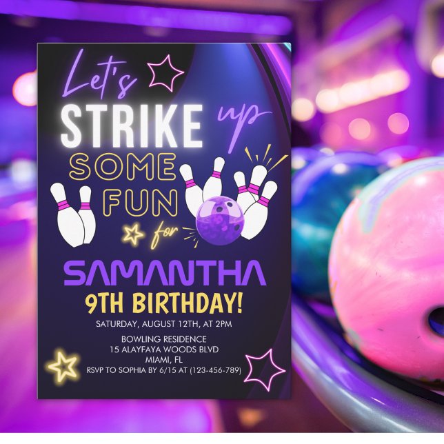 Fun Bowling party Design for Girls Invitation (Creator Uploaded)