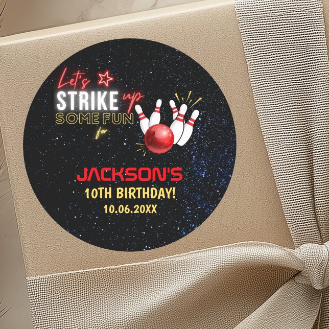 Fun Bowling Party for Kids Classic Round Sticker (Creator Uploaded)
