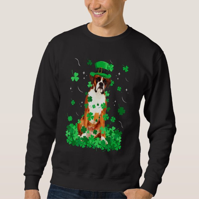 Fun Boxer Dog St Patrick S Day Irish Shamrock Sweatshirt (Front)