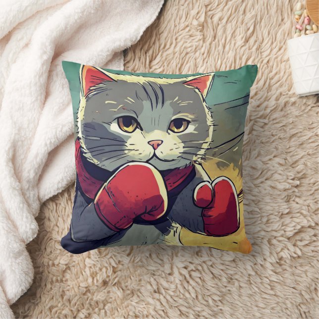 Fun Boxing Cat Pillow! Cushion (Blanket)