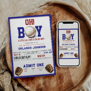 Fun Boy Baseball Baby Shower Custom Sports Party Invitation