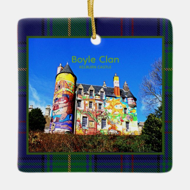 Fun Boyle Scottish Clan's Kelburn Castle Tartan Ceramic Ornament (Front)