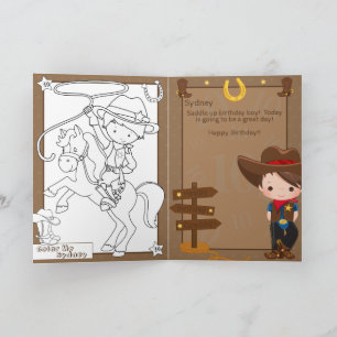 Fun Boys Cowboy Colouring Page Happy Birthday Card