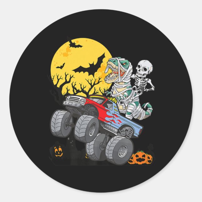 Fun Boys Halloween Monster Truck Pumpkin Mummy Din Classic Round Sticker (Front)