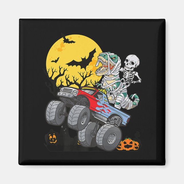 Fun Boys Halloween Monster Truck Pumpkin Mummy Din Magnet (Front)