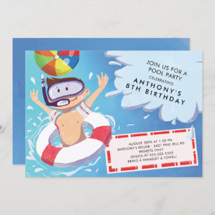 Fun Boys Pool Party Invitation