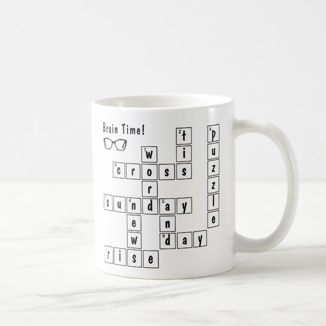 Fun "Brain Time!" Crossword Puzzle Eyeglasses Art  Coffee Mug (Right)