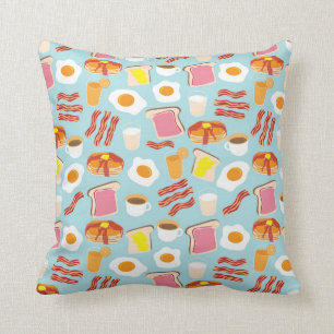 Fun Breakfast Food Illustrations Pattern Cushion