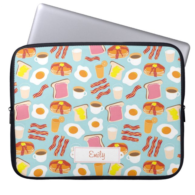 Fun Breakfast Food Illustrations Pattern Laptop Sleeve (Front)