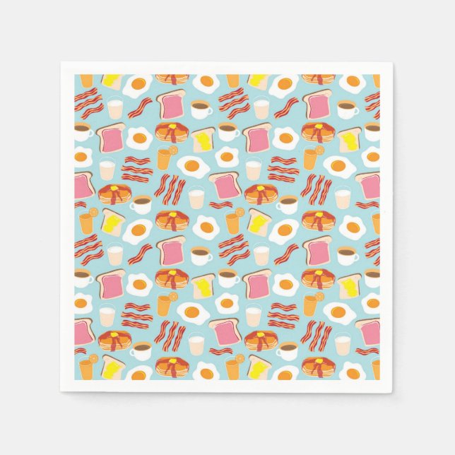 Fun Breakfast Food Illustrations Pattern Napkin (Front)