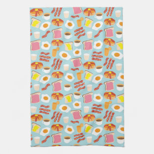 Fun Breakfast Food Illustrations Pattern Tea Towel