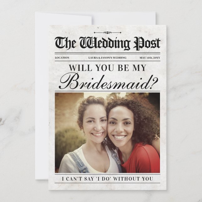 Fun Bridesmaid Proposal Card, Bridesmaid Newspaper Holiday Card (Front)