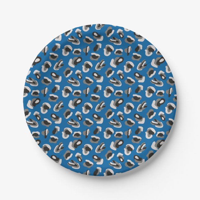Fun Bright Blue Camo/Animal Print Pattern Paper Plate (Front)