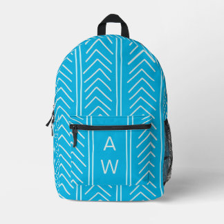 Fun Bright Blue Geometric Arrows Monogram Initials Printed Backpack