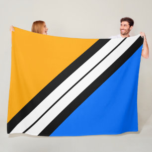 Fun Bright Blue Orange Black White Racing Stripes Fleece Blanket