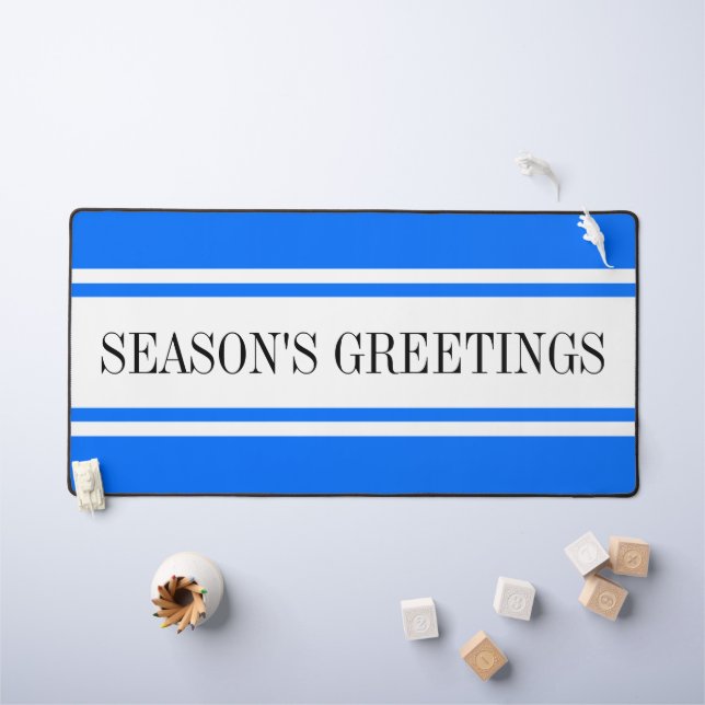 Fun Bright Blue White Season's Greetings Stripes Desk Mat (Kids Table)