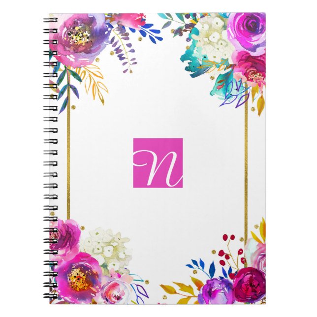 Fun Bright Bold Watercolor Floral Colour Splash Notebook (Front)