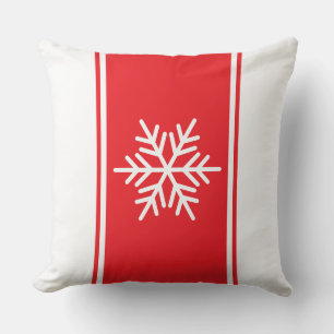 Fun Bright Christmas Red White Stripes Snowflake Cushion