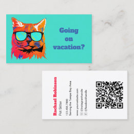 Fun Bright Colourful Cat Custom Pet Sitter Business Card
