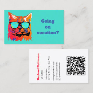 Fun Bright Colourful Cat Custom Pet Sitter Business Card
