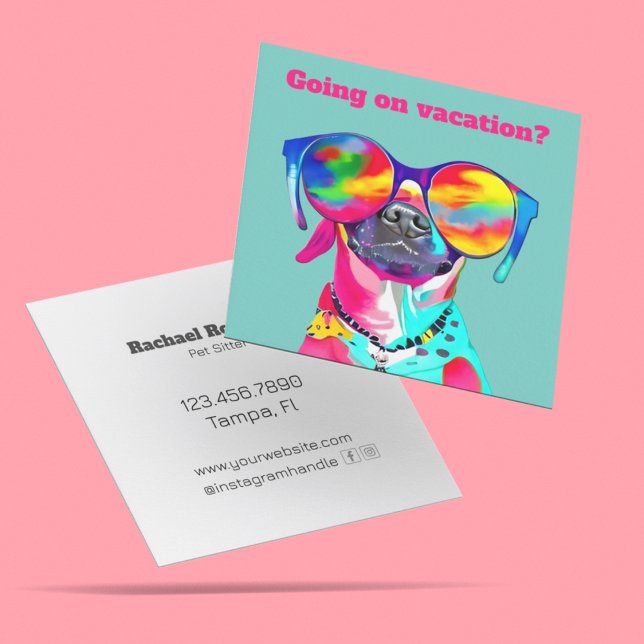 Fun Bright Colourful Dog Custom Pet Sitter Square Business Card (Creator Uploaded)