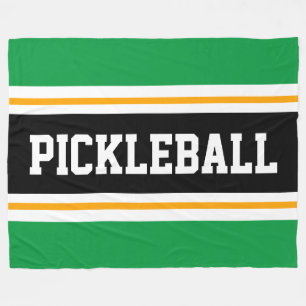 Fun Bright Green Black PICKLEBALL Racing Stripes Fleece Blanket