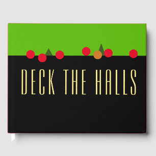 Fun Bright Green Red Black DECK THE HALLS Mantel Guest Book