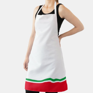 Fun Bright Green Red Hem Racing Stripes On White Apron