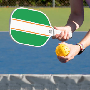Fun Bright Green Slender White Warm Orange Stripes Pickleball Paddle