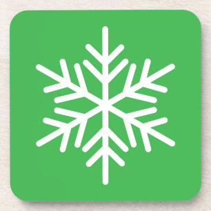 Fun Bright Holiday Green White Nordic Snowflake Coaster