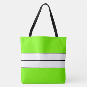 Fun Bright Lime Green Black White Racing Stripes  Tote Bag