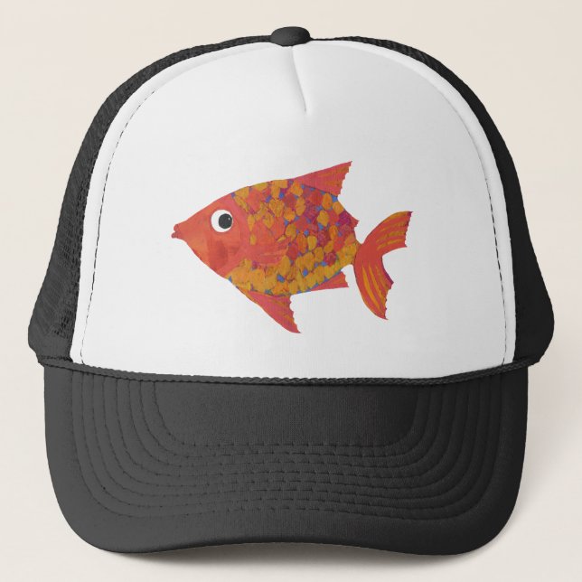 Fun Bright Orange Fish Black and White Trucker Cap (Front)
