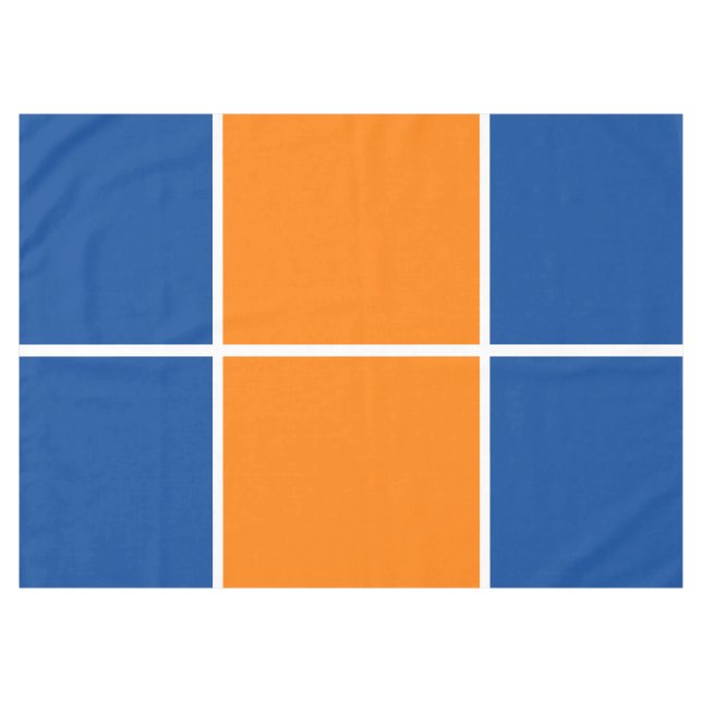 Fun Bright Orange Royal Blue Windowpane Stripes Tablecloth (Front (Horizontal))
