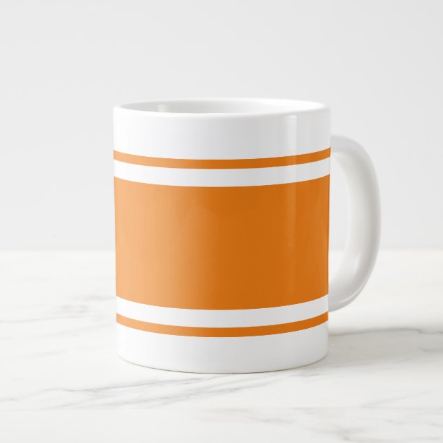 Fun Bright Orange White Vacation Racing Stripes Large Coffee Mug (Front Right)