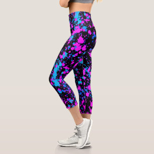 Fun Bright Paint Splash Pink Turquoise Cobalt Blue Capri Leggings