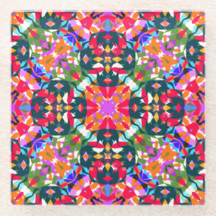 Fun Bright Pattern Modern Eclectic Dopamine Decor Glass Coaster