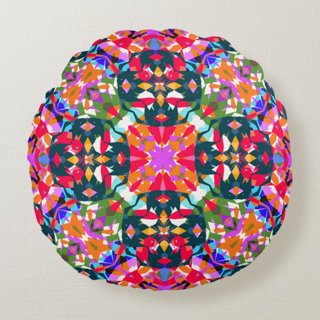 Fun Bright Pattern Modern Eclectic Dopamine Decor  Round Cushion (Front)
