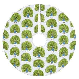 Fun bright peacock bird illustration brushed polyester tree skirt