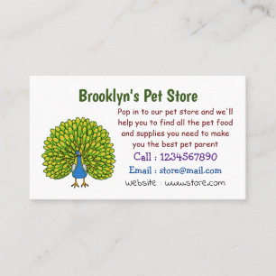 Fun bright peacock bird illustration business card