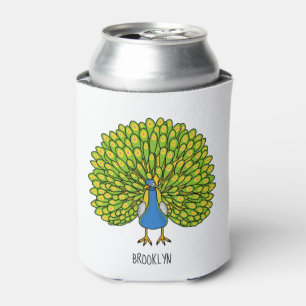 Fun bright peacock bird illustration can cooler