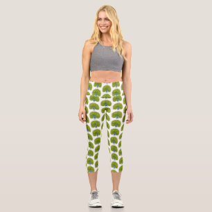Fun bright peacock bird illustration capri leggings